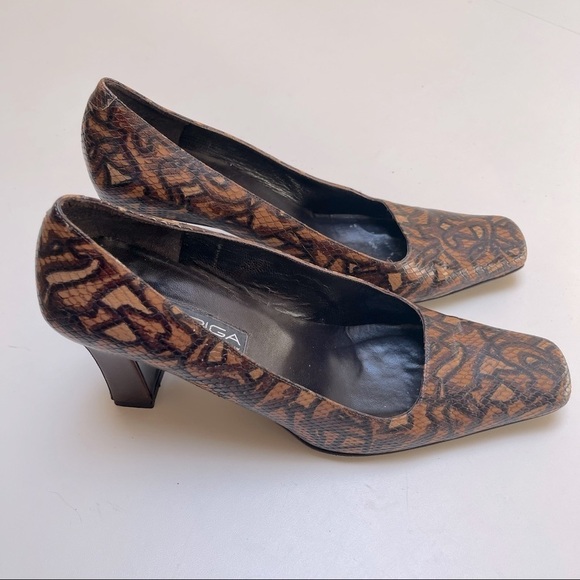💜🤑 VIA SPIGA Brown Python Print Square Toe Womens 10.5M Heels Pumps Shoes - Picture 4 of 8